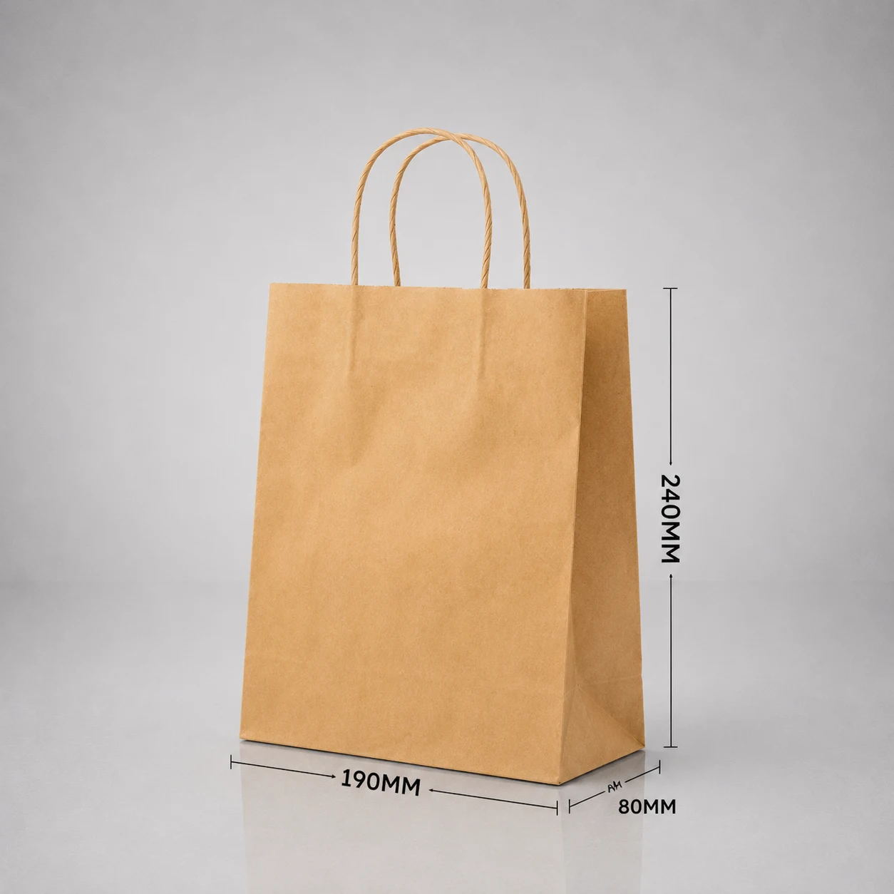 190x240x80mm Small Kraft Paper Bags with Handles – Pack of 100 - Image 2