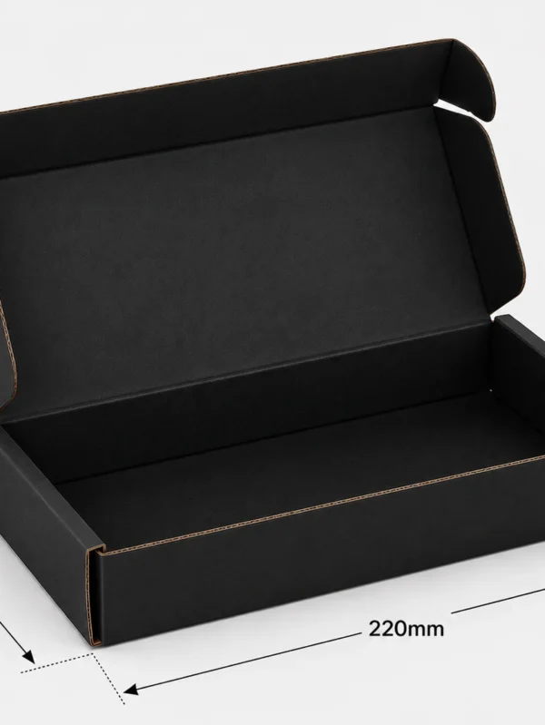 220x145x35mm black die cut mailing box