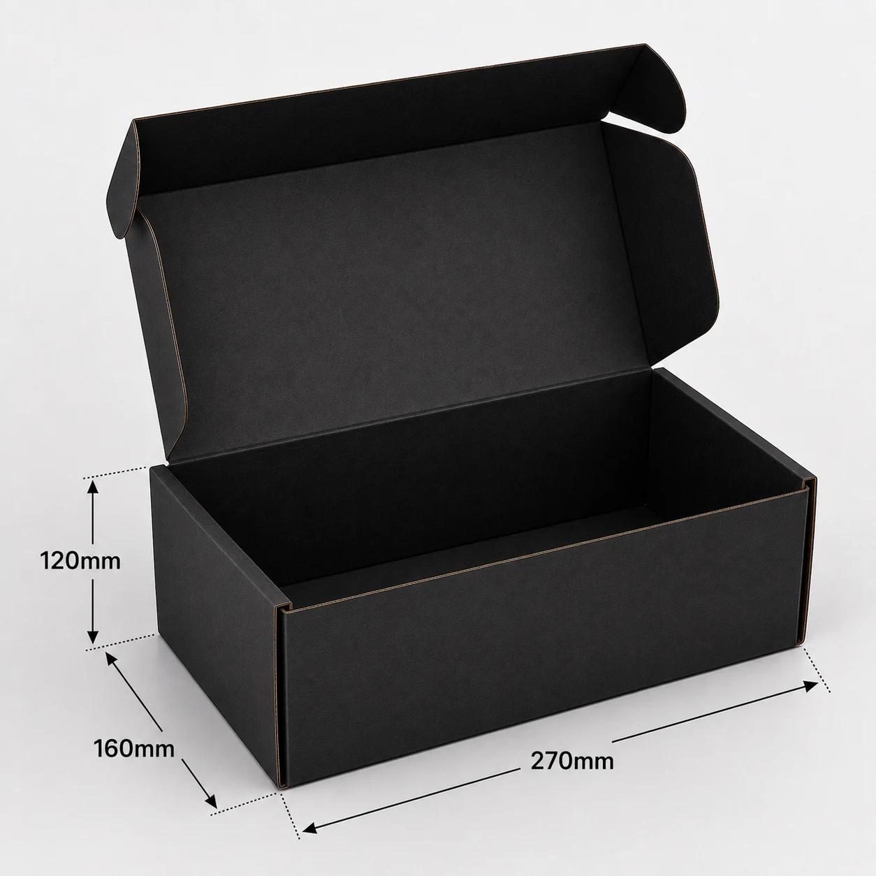 270x160x120mm Black Die Cut Mailing Box – Fits A5 – Pack of 50 - Image 2