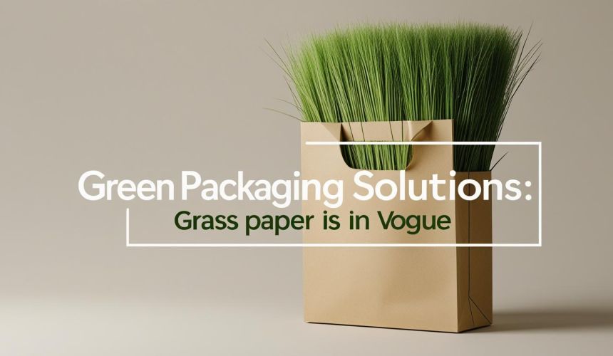 GIVE me one image with write text over this Green Packaging Solutions_ Grass Paper is in Vogue